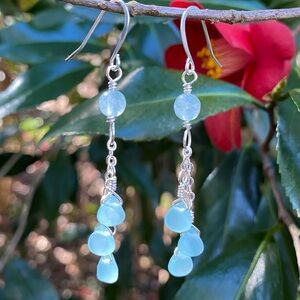 Silver and Blue Chalcedony Dangle Earrings